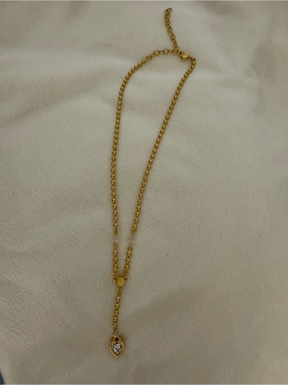 Gold Heart Lariat Necklace with Crystal Accent